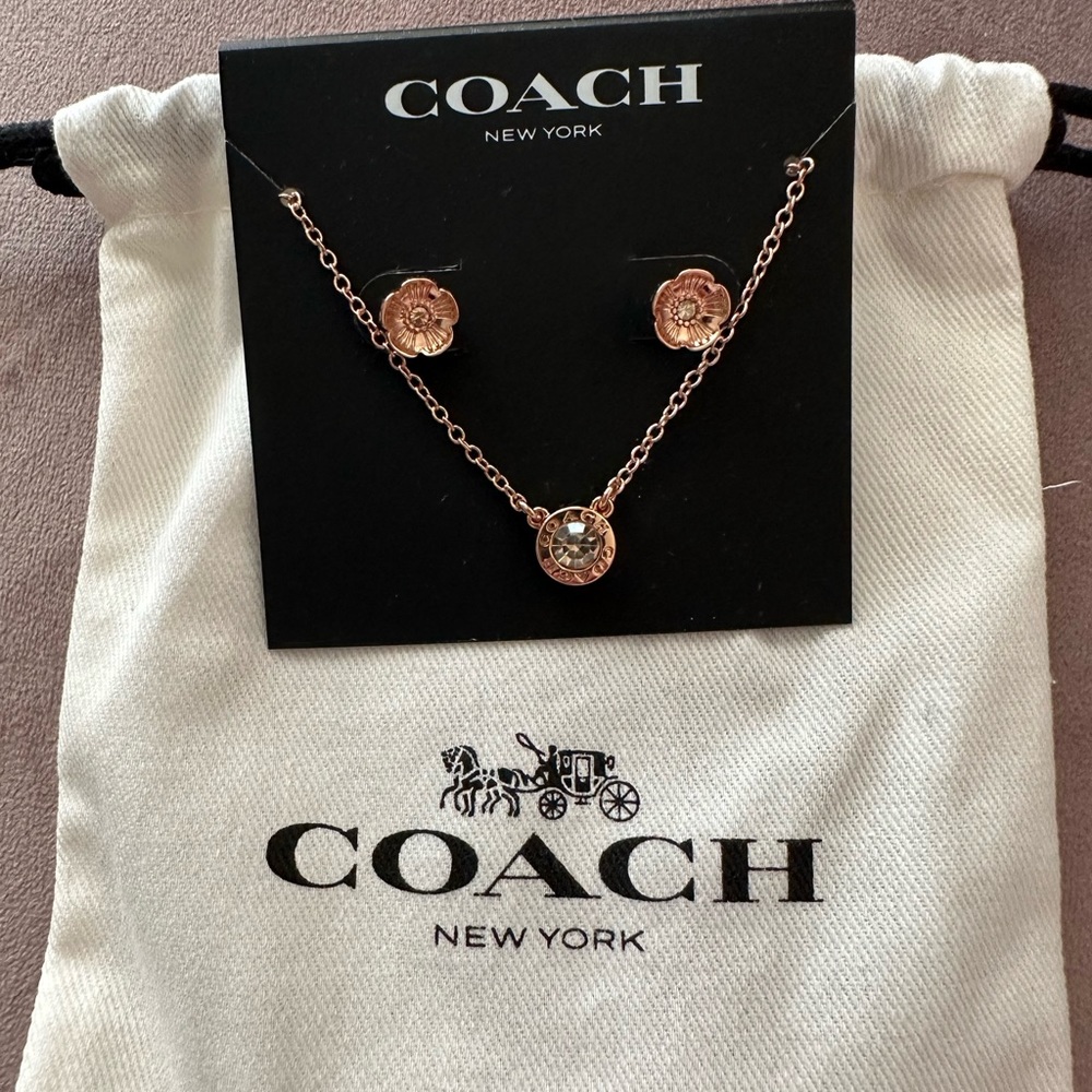 Gold toned Coach necklace and earrings set